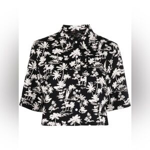 Maje Cropped Palm Tree-print Shirt In Black Palm Print